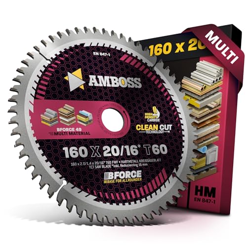 HM Kreissägeblatt 160x20 16 Z60 Flachzahn mit Wechselfase für Multi - Feinschnitt. AMBOSS WERKZEUGE® Sägeblatt 160mm +Reduzierring 16 20mm. 160x20 160x16 komp. zu Bosch PKS 55 A Metabo KS 55 Scheppach