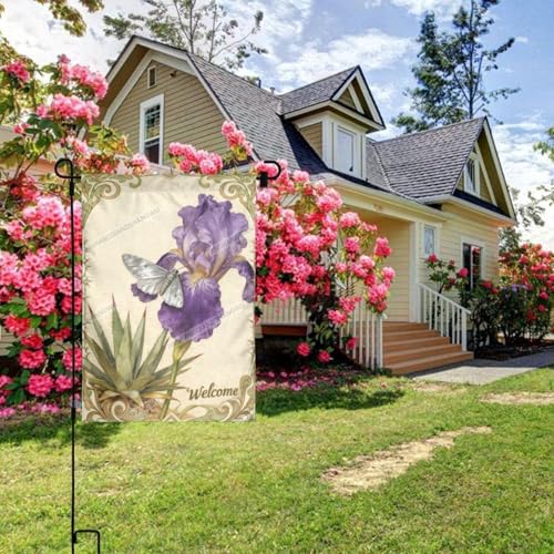 Garden Flag Purple Iris Agave Welcome
