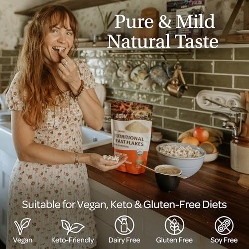 Image of LOOV Organic Non-Fortified Nutritional Yeast Flakes - Vegan, Gluten Free, Non-GMO Unfortified Nooch - Good Source of Natural B-Vitamins - No Added Salt or Sugar - Resealable Bag, 8 Ounces (227 Grams)