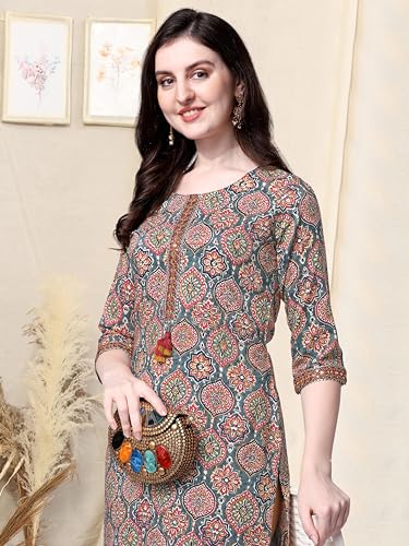 Image of MIRCHI FASHION Women's Straight Fit Paisley Printed And Embellished Kurta Set with Dupatta and Trouser