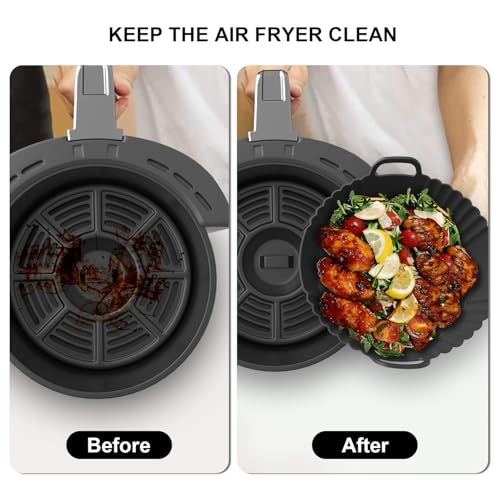 Image of Round Silicone Air Fryer Liners 3 Pack 4-5.3QT for Ninja AF101 /161 | Reusable Food Grade Liners Compatible with COSORI, Tefal, Bear and Chefman Air Fryers