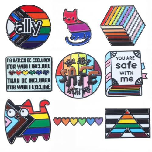 Image of 9PCS Pride Set LGBTQ Pins Rainbow Ally Pin You Are Safe With Me Pin Gay Decorations Pride Accessories Merch Lesbian Bisexual Trans