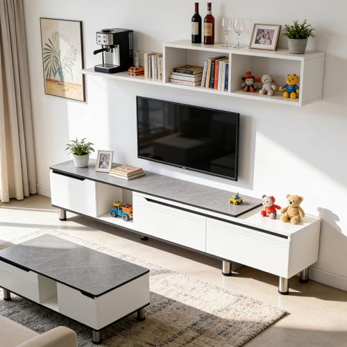 Consejos para Comprar Mueble Centro de Entretenimiento los preferidos por los clientes. 41 CHAGEE Mueble para TV de 2 Niveles para Televisores de hasta 75 Pulgadas Centro de Entretenimiento para TV Mueble con cajones Repisas Laterales Ajustables Resistente (Modelo...