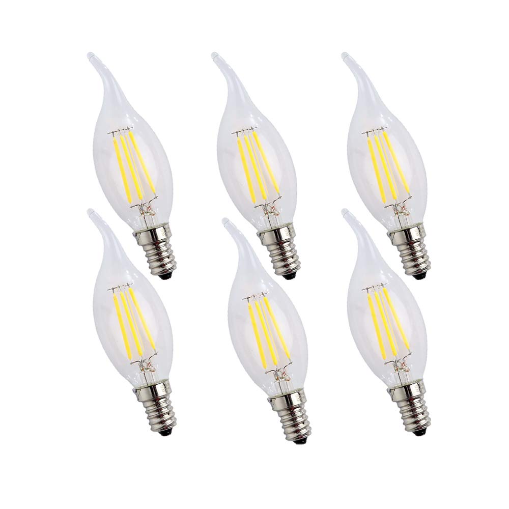 Engeya Light/White 6-Pack E14 Led Candle Flame Bulb 4W 400 Lm, Cool 6500K,40W Incandescent Bulbs Equivalent,4W Led Small Edison Screw Candle Clear Bulb,Non-Dimmable