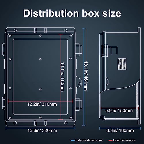 Image of Namunanee Outdoor Electrical Junction Box, ABS Water Resistant Enclosure with Internal Mounting Panel & Hinged Cover, 16.1 inch H* 12.2 inch L* 5.9 inch W