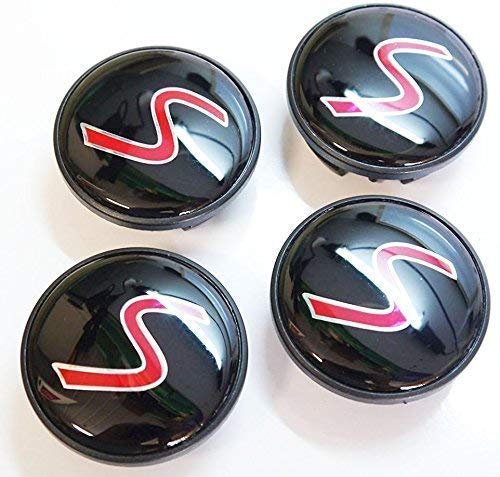 Juego de 4 MINI COOPER S Centro Rueda Aleación Tapacubos Hubs Rojo NEGRO S