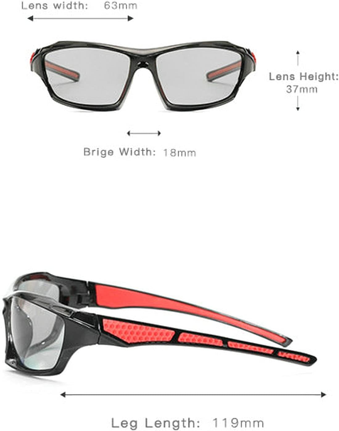 Transition Photochromic Bifocal Reading Glasses for Mens and Womens, Red Square Sports Sunglasses Readers 0~+4.00 - Image 7