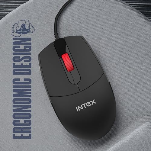 Image of Intex USB Glide Wired Mouse | 1000 DPI Optical Sensor | 1 Million Button & Smooth Scrolling | 2.6m Plug & Play Cable | Ergonomic Mouse for Win /iOS /Android (Black)