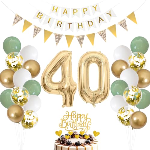 40. Geburtstag Deko Salbeigrüne - Luftballon für Männer und Frauen Ballon Grün Weiß Gold Zahl 40 Folienballon Tortendeko für 40. Dekoration