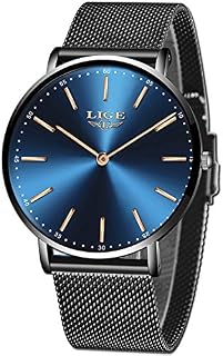 LIGE Men's Watches Black Ultra-Thin Waterproof Stainless Steel Watch Fashion Simple Watch Men Business Analogue Quartz Watches