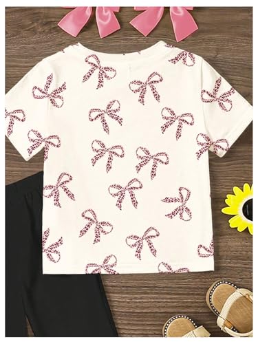 Verdusa Conjunto de 2 peças com laço fofo, gola redonda, manga curta e calça rodada, Preto, bege, 9Y