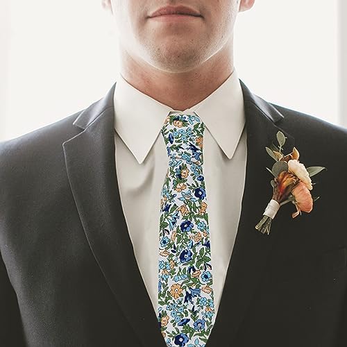 Image of Mantieqingway Men's Skinny Tie, Cotton Floral Ties for Men Wedding Necktie for Groom, Groomsmen, Missions, Dances