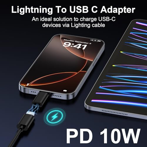 Lightning to usb c adapter (2 Pack), Lightning to type c adapter for iPhone 17 16 15 Pro Max Plus, Galaxy, iPad, iphone to usb c converter ONLY for Charging/Data Transfer- NOT for Earphone/Audio/OTG - Image 3
