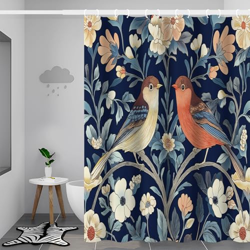 Rideau de douche 180x180cm fleurs et oiseaux rétro imperméable - 3