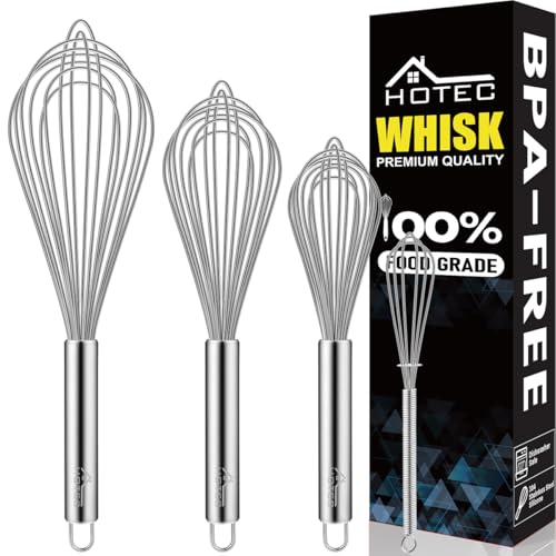 Image of HOTEC Stainless Steel Whisk Set of 4, Food Grade Balloon Whisk Egg Beater, Thicken Wire Mixing Whisk for Baking, Cooking, Whisking Cream, Sauce, Pancake Batter