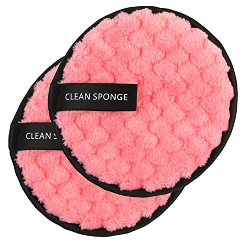 Image of Reusable Makeup Remover Pads (2 Pack) - Pink Microfiber Face Cleansing Sponges - Washable & Eco-Friendly Rounds for Sensitive Skin - Deep Pore Cleanser for Waterproof Makeup, Mascara & Foundation