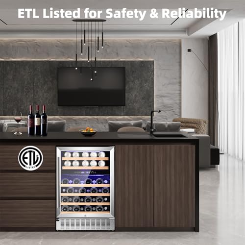 Image of COWSAR Wine Cooler Refrige ETL Approved 24inch Wine Fridge Freestanding or Built-in Wine Refrigerator 5.1Cu.Ft Wine Fridge Under Counter Stainless Steel Wine and Beverage Refrigerator with Glass Door
