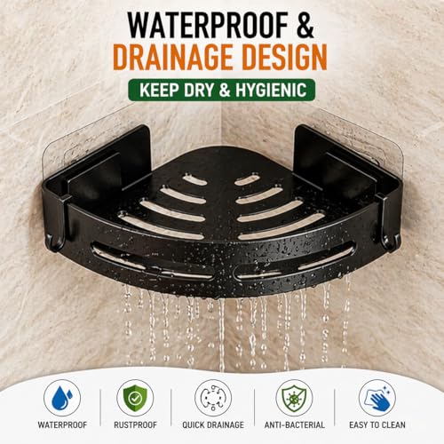 Image of Self Adhesive Bathroom Shelf Organizer | No Drill Wall Mounted Shower Caddy | Waterproof ABS Plastic Storage Rack | Holds up to 10 Kg | Shampoo Soap Toiletries Holder | Pack of 2