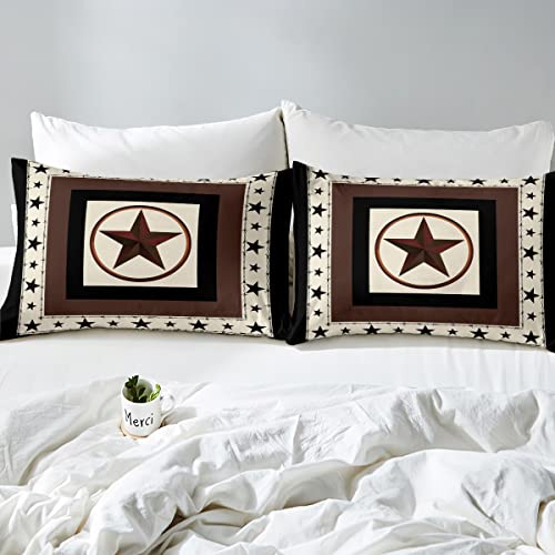 Western Texas Star Fitted Sheet Exotic Nordic Style Sheet Set Gifts For Women Men,Grunge Circle Bed Sheets Southwestern Native Ethnic Tribal Bed Cover King,Black Stars Western Boho Decor #TOP3