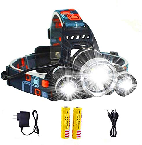Best Led Headlamp Flashlight 10000 LM - New 2019 Bright Headlight Hard Hat Light Head Lamp Rechargeable Helmetlight with Improved CREE Led Waterproof 4 Modes for Camping Outdoor Security Light(Silverï¼‰