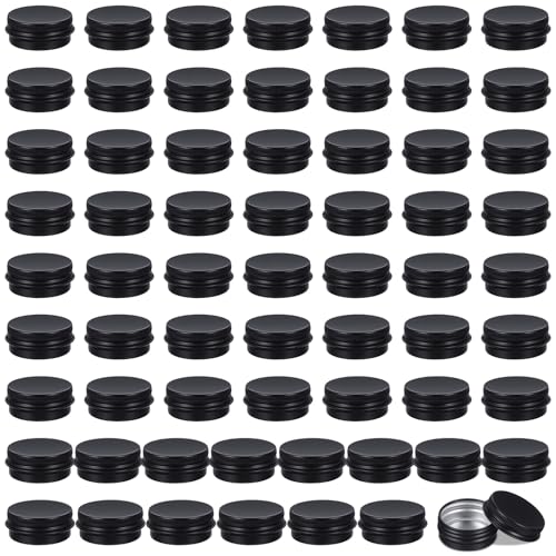 64 Pack Salve Tins 0.5 oz Round Lip Balm Tins Containers Aluminum Cosmetic Sample Containers with Screw Lid Small Metal Storage Jars Travel Empty Tin Cans for Salves, Candles, Cream, Cosmetics(Black)