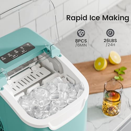 Image of Kismile Ice Maker Countertop with 8 Bullet Ice in 6 Mins, Compact Countertop Design, Portable and Simple One-Touch Operation Efficient for Home /Office Use(Green)