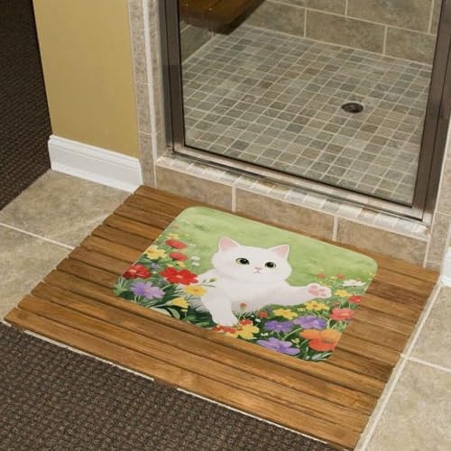 Tapetes de baño superabsorbentes y esponjosos con patrón de gato 8