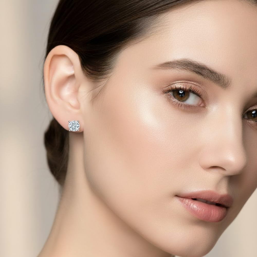 CARAT KING Moissanite Stud Earrings for Women in S925 Sterling Silver, D Color VVS1 Brilliant Moissanite, Hypoallergenic Jewelry Gift for Engagement & Anniversary - Image 3