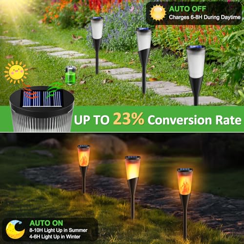 Solarlampen für Außen Gartenfackeln, 6Stück 2Modi Solarleuchten für Draußen,IP65 Wetterfest Fackeln Lampe,Solar Bodenleuchten mit Realistischen Flammeneffekt für Gartenbeleuchtung,Weg,Hinterhöfe,Rasen 3