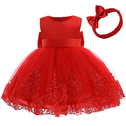 CMMCHAAH 0-6T Baby Girls Pageant Lace Embroidery Dresses Toddler Party Bowknot Tutu Gown Dress with Headwear3