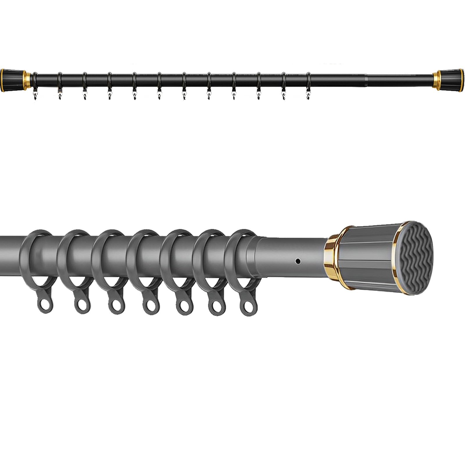 Plerile Spring Tension Curtain Rods 0.4m To 5m, Shower Curtain Rod No Drill Non-slip, Adjustable Curtain Rods Spring Tension Rod For Window Or Shower (Color : Grey, Size : 40-55cm)