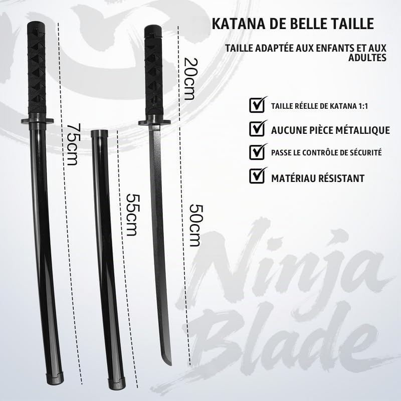 Ensemble de Sabres Ninja en Bois avec étui Dorsal – Étui à Armes Ajustable avec Deux katanas pour Costumes de Cosplay, Halloween et Carnaval