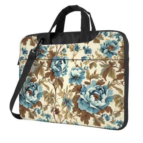 Housse ordinateur 15,6 pouces rembourrée pivoines turquoises antichoc pour protéger votre PC