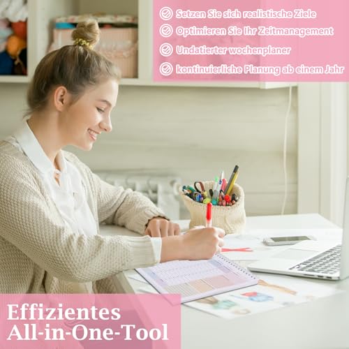 Wochenplaner Block A4 Undatierter Wochenplaner Mit Uhrzeiten 52 Blatt Spiralgebundene Weekly Planner Duplex To Do Liste Block Ohne Festes Datum Reicht für Ein Jahr Für Zuhause Schule Büro