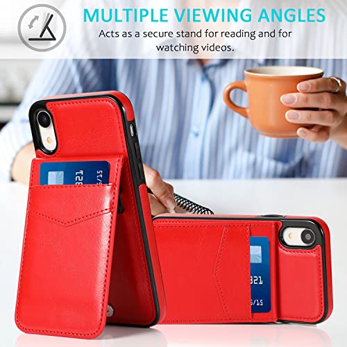 Image of iPhone XR Wallet Case with Credit Card Holder for Women Men PU Leather Wallet Case for iPhone XR Case 6.1 inch (Red)