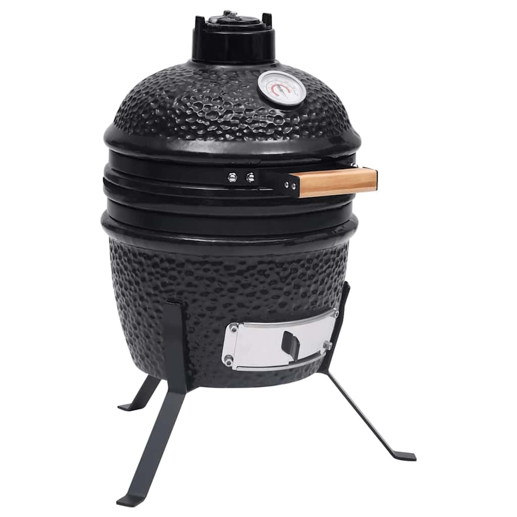 Kamado Grill 2 in 1 Smoker Ceramica, 56 cm, nero con grande griglia e robusto coperchio pieghevole per grigliare, cuocere e affumicare cibi come hamburger, pesce