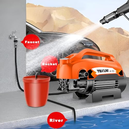Image of TEXUM TX-75 Portable high Pressure Car Washer Machine for Washing car, Bike, Vehicles, 220 Bar Max Pressure and 2.5 KW Motor Power. (Updated Model)