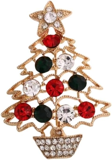 Christmas Crystal Brooch Pins Cute Christmas Tree Jingle Bell Reindeer Santa Claus Enamel Brooches Creative Holiday Party Costume Accessory image 3
