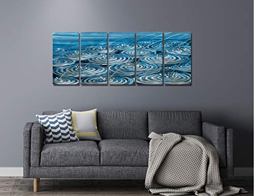 BATRENDY ARTS Blue Metal Wall Art Raindrop Artwork Decor Nautical Sea Hanging Sculpture Abstract Home Accent Handmade Office Panel Decoration Set of 5 - Image 4