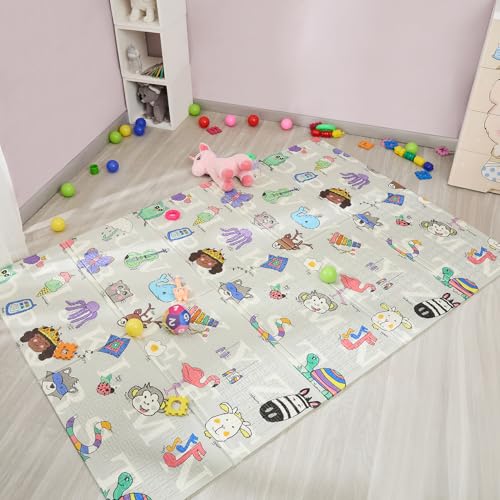 Image of Amazon Brand - Supples Reversible Baby Playmat | Certified BIS-Approved Foldable Foam Mat for Learning & Crawling | 0.6 cm Thick | 2+ Months Baby | Alphanumeric Design | 6.5 x 4.5 ft | Multicolour