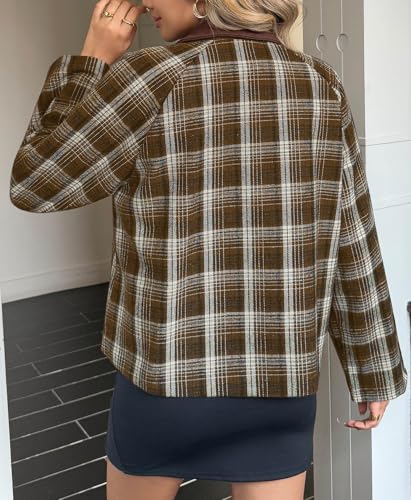 Tankaneo Womens Cropped Jackets Plaid Zip Up Lightweight Utility Coat Casual Short Barn Jacket with Pockets3