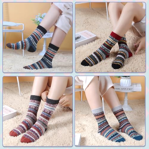 Image of ICEIVY Socks Women, Soft Knit Wool Winter Thick Warm Cabin Fuzzy Crew Women Socks 5 Pack