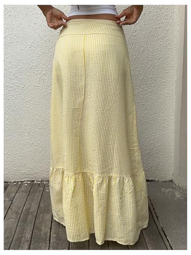 Milumia Women's Striped Ruffle Hem A Line Skirt Mid Waisted Summer Beach Maxi Skirts3