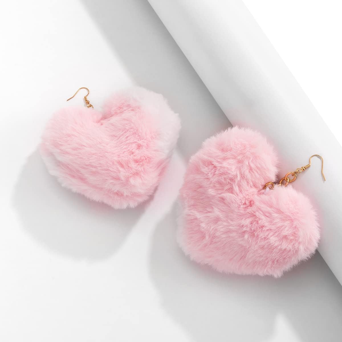 Soft Plush Ball Pom Pom Dangle Earrings Fluffy Love Peach Heart Faux Fur Drop Earrings for Women Valentine's Day Gifts - Image 3