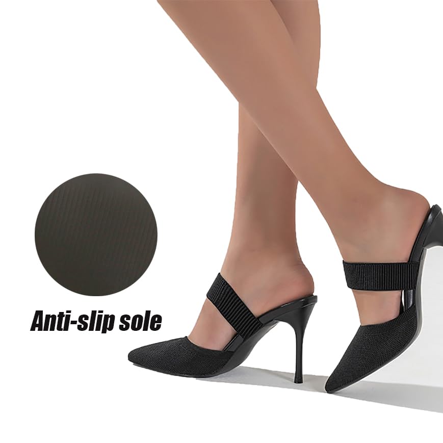 Women's Knit Stretchy Closed Pointed Toe Stiletto Mules Fashion Mesh Breathable Comfort Slip-On High Heel Slingback Dress Slide Sandals with Elastic Strap for Wedding Party Daily Wear3