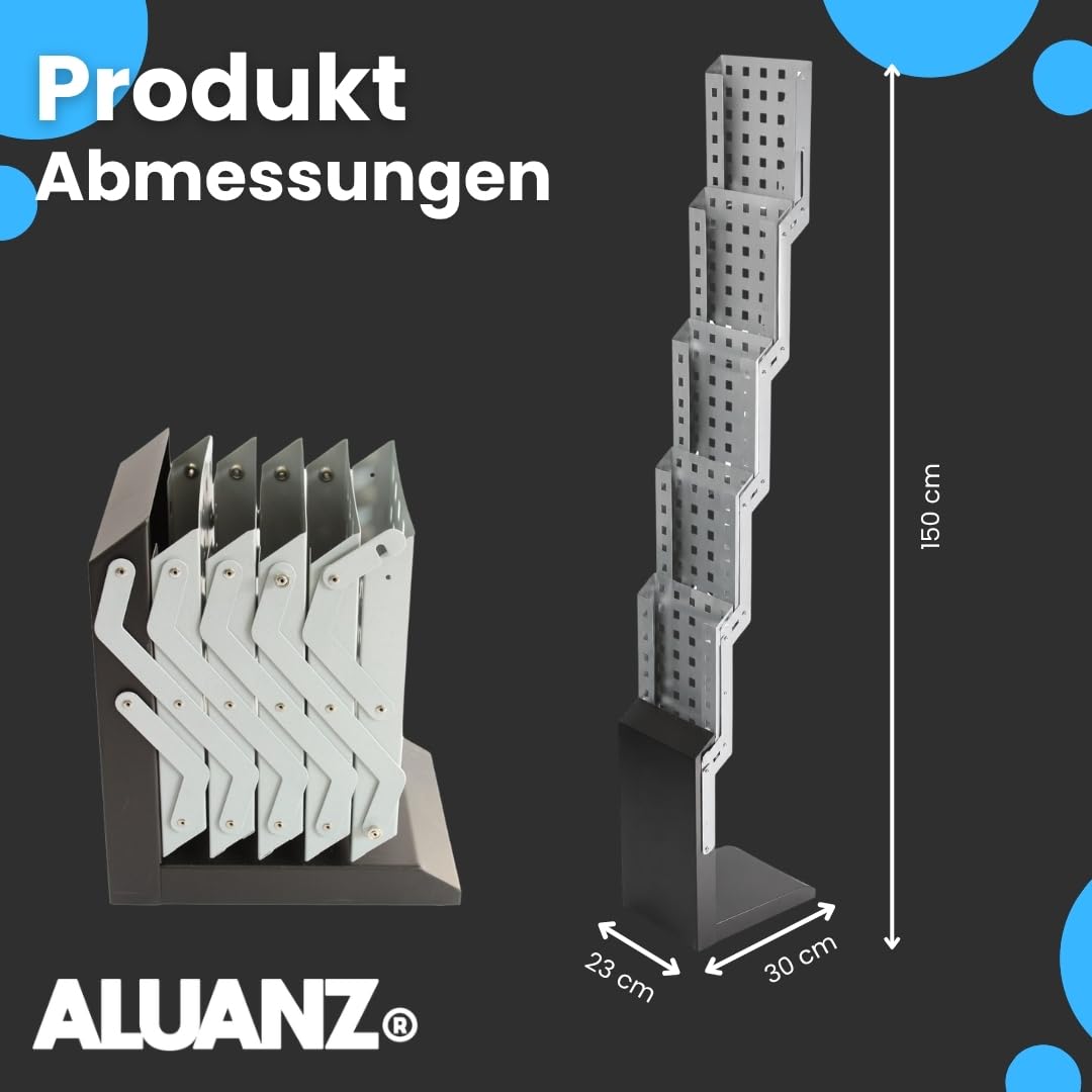Prospektständer DIN A4 mit Transporttasche | Klappbarer Broschürenständer Metall, 5 Fächer, Prospekthalter, Folderständer, Zeitschriftenhalter für Messen, Büro, Empfang