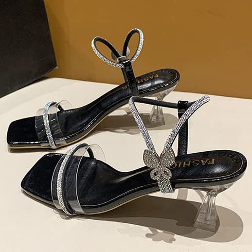 BAtlam Tacchi Alti da Donna, Sandali A Spillo, Sandali da Festa A Punta Aperta con Tacco Medio E Basso, Sandali con Tacco Basso A Punta Quadrata, Scarpe Eleganti da Sposa con Tacco Alto,Nero,40