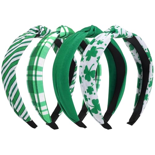 Ardorchid St.Patricks Day Headbands Irish Green Striped Plaid Headband Lucky Leaf Shamrock Wide Knot Headband for Women Girls Gifts Hair Accessories Hair Hoop