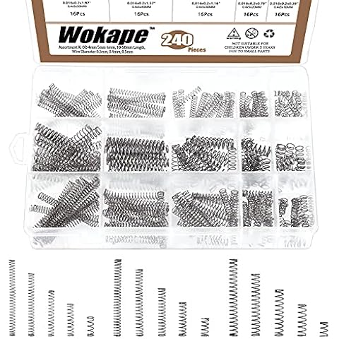 Wokape 240 Stück 15 Größen Druckfedern Federn Sortiment Kit, Mini Edelstahl Zugfeder für Laden und Hausreparaturen (10-50mm Länge, 4-6mm OD) Cover