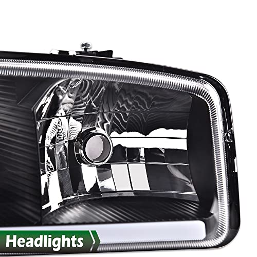 Image of GRAND ORANGE LED DRL Headlights W /Bumper Signal Lamps, Compatible with 1999-2007 GMC Sierra 1500 / Fit 1999-2006 GMC Yukon XL 1500 2500 Clear Lens Black Housing Amber Reflector faros delanteros